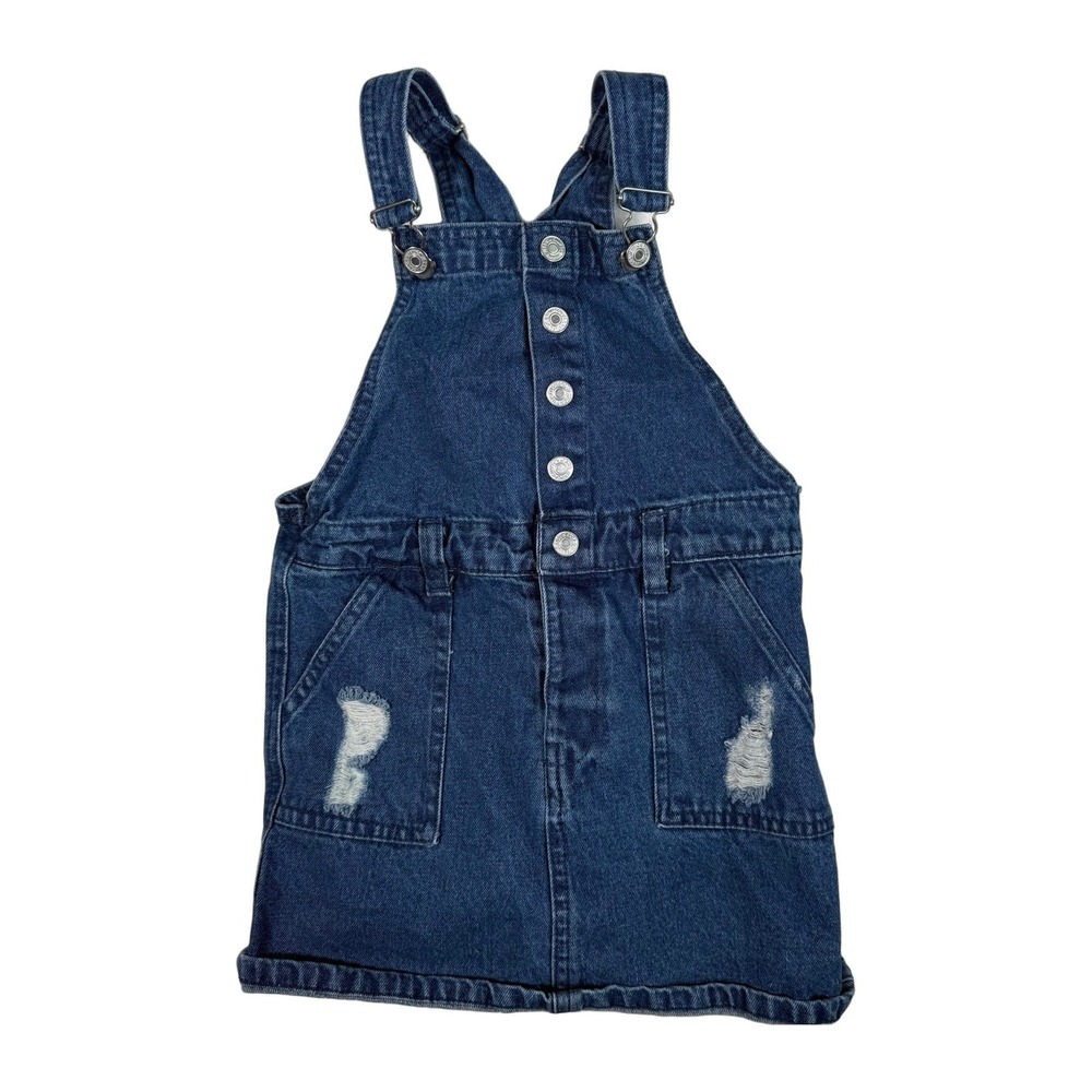 Kids Jessica Simpson Denim Blue Jean Pinafore Dress Overalls Distressed Size 6